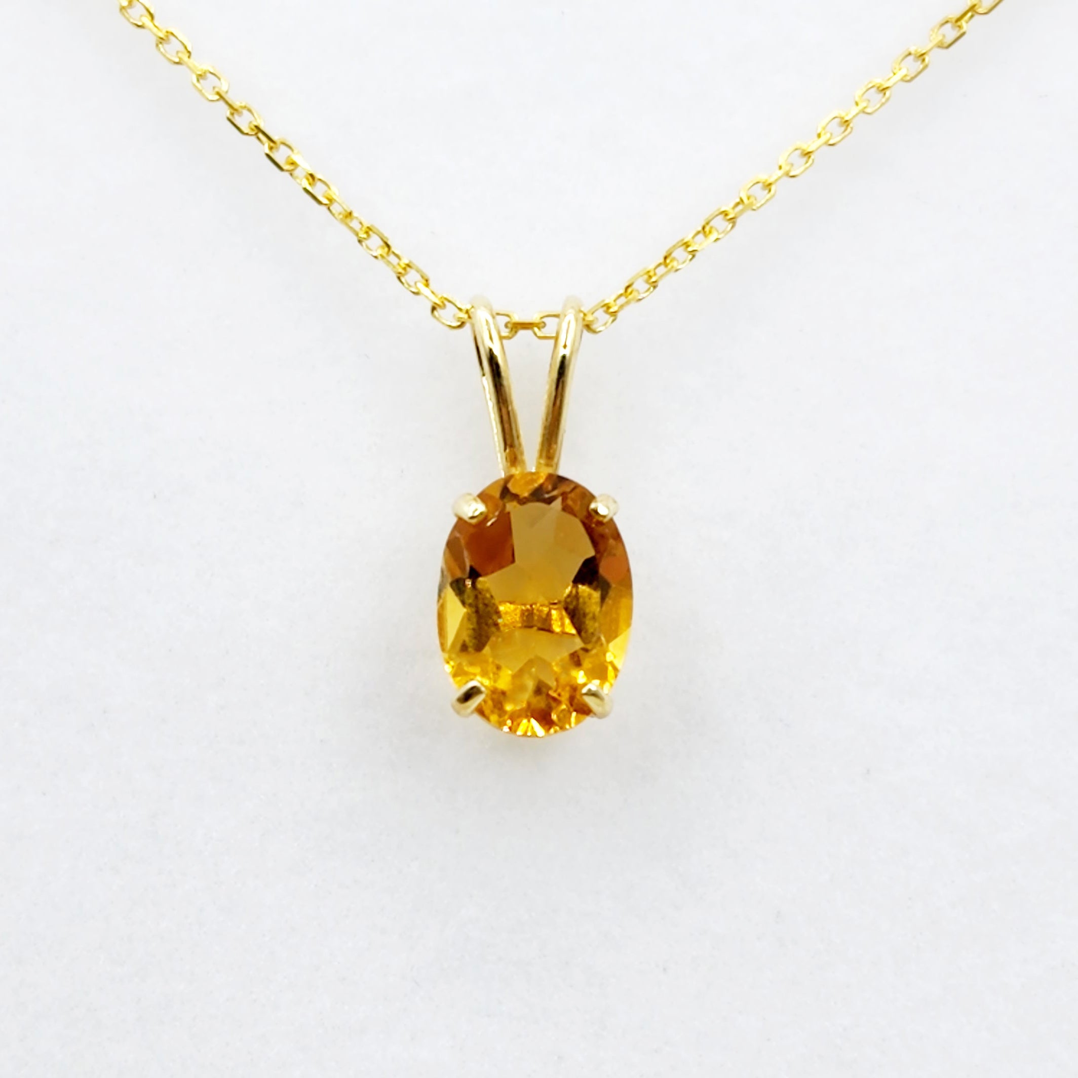 10K Yellow Gold Citrine Pendant Necklace, November Birthstone 8x6mm