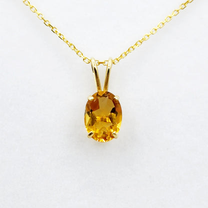 10K Yellow Gold Citrine Pendant Necklace, November Birthstone 8x6mm