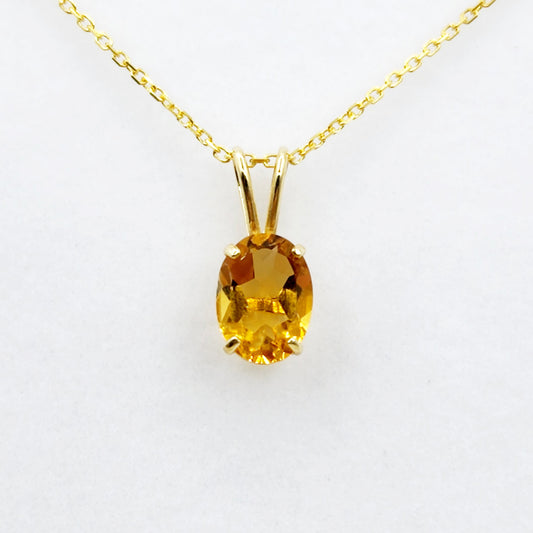 10K Yellow Gold Citrine Pendant Necklace, November Birthstone 8x6mm