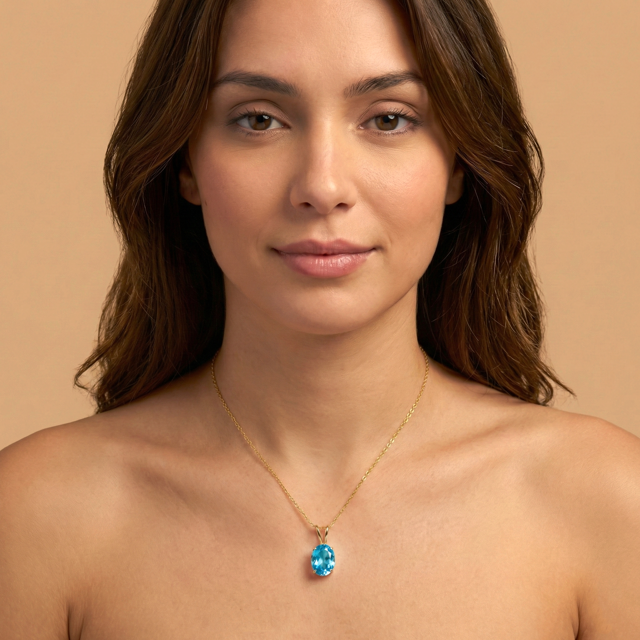 10K Yellow Gold Blue Topaz Pendant, December Birthstone Necklace, 8x6mm Genuine Topaz , Natural Gemstone