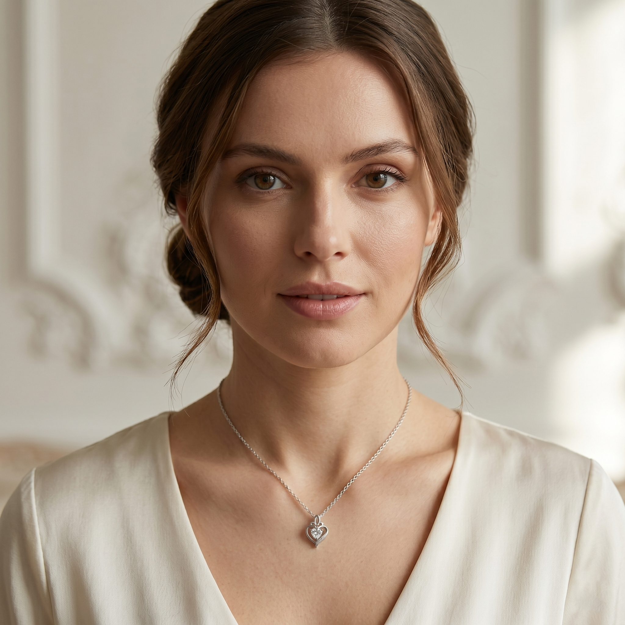 Sterling Silver Heart Pendant, Heart Necklace for Women, White Topaz Pendant, Romantic Silver Jewelry, Gift for Her, Love Necklace