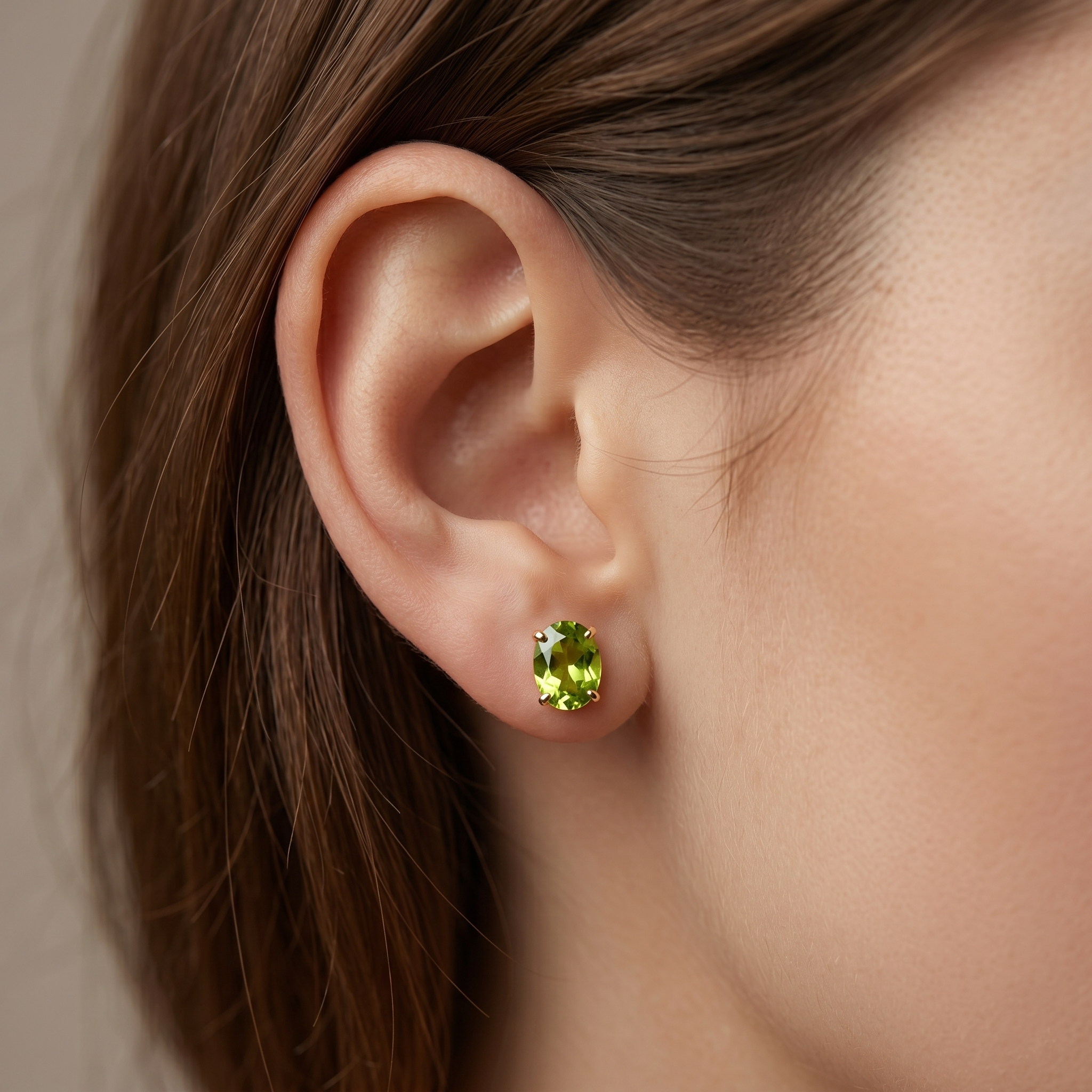 10K Gold Peridot Stud Earrings, August Birthstone 8x6mm