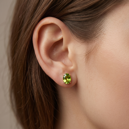 10K Gold Peridot Stud Earrings, August Birthstone 8x6mm