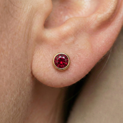 14K Yellow Gold Ruby Stud Earrings, July Birthstone 5x5mm