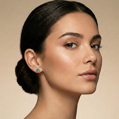 14K Gold Blue Topaz Stud Earrings, December Birthstone 5x5mm