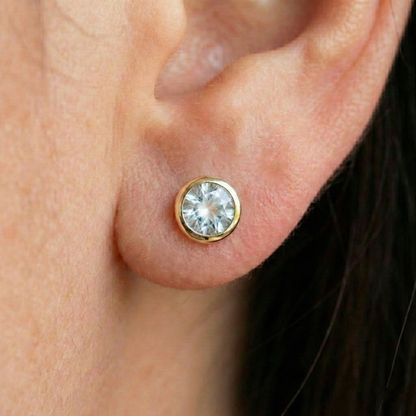 14K Yellow Gold Aquamarine Stud Earrings, Bezel Set 5x5mm