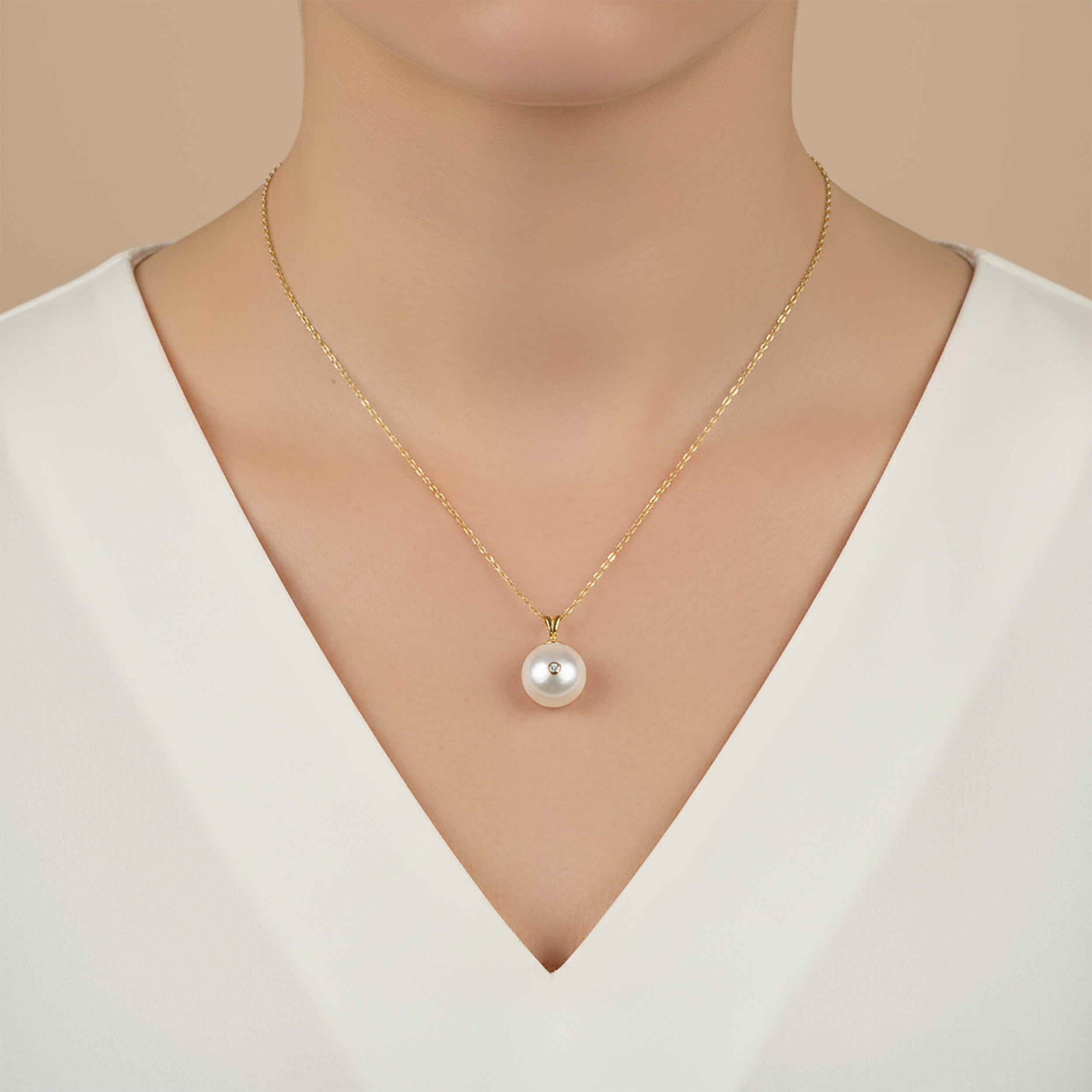 14K Gold Mabe Pearl Pendant Necklace, Genuine Diamond Accent