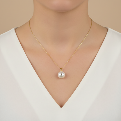 14K Gold Mabe Pearl Pendant Necklace, Genuine Diamond Accent