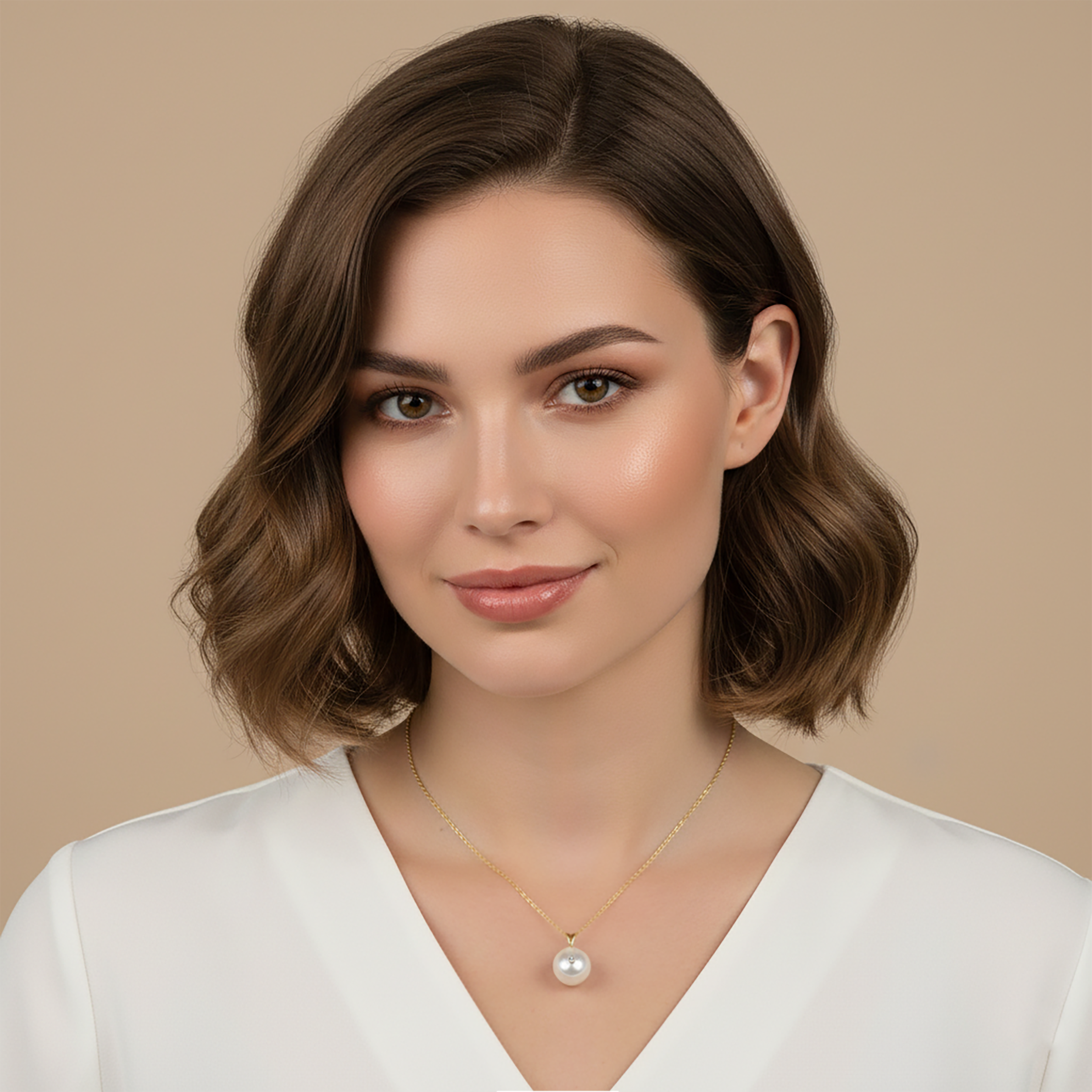 14K Gold Mabe Pearl Pendant Necklace, Genuine Diamond Accent