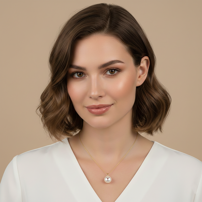 14K Gold Mabe Pearl Pendant Necklace, Ruby Diamond Accent