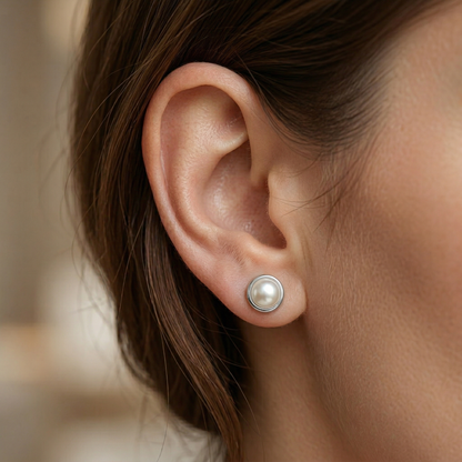 Sterling Silver Genuine Pearl Stud Earrings, June Birthstone