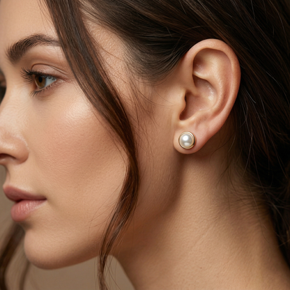 Rose Gold Plated Sterling Silver Freshwater Pearl Stud Earrings