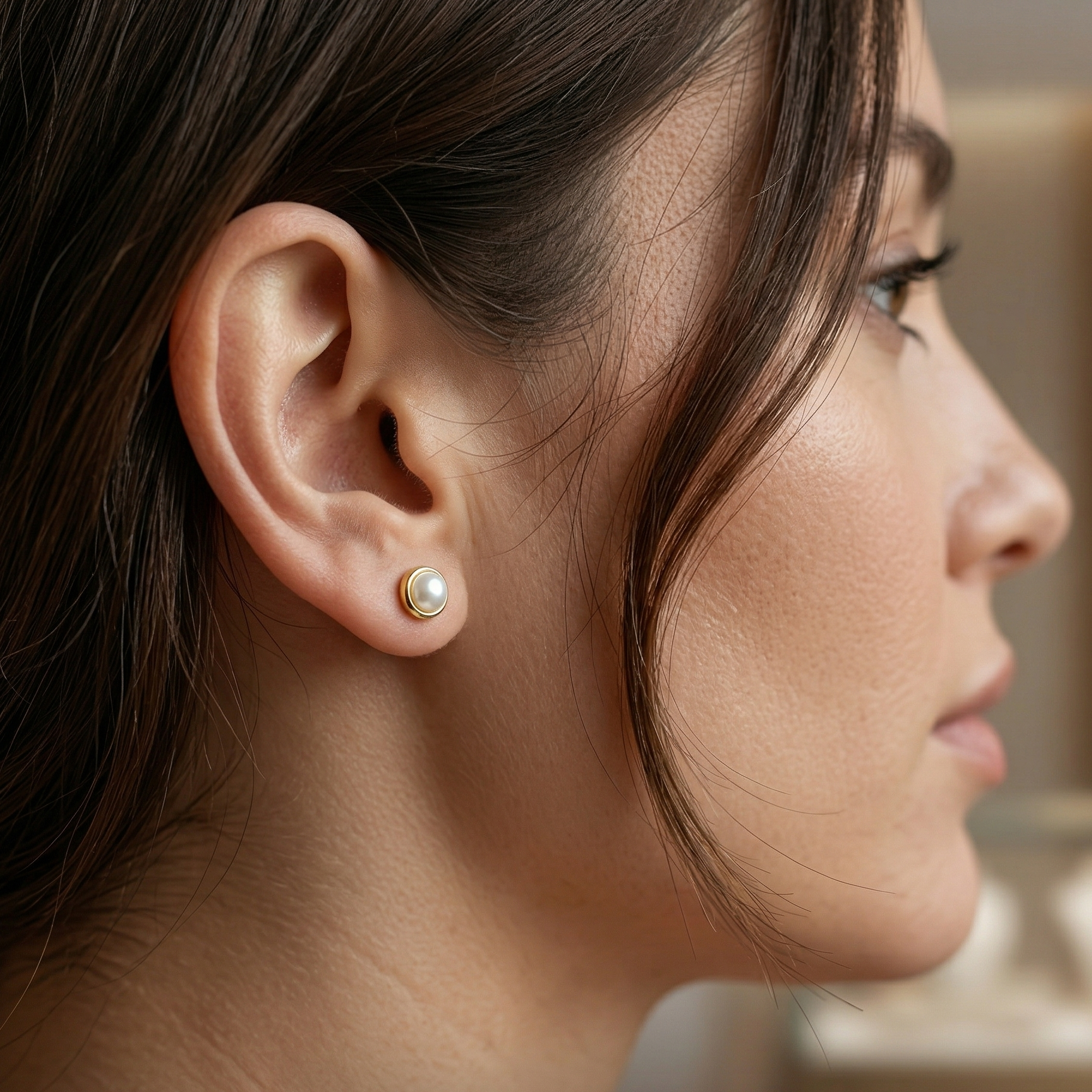 Rose Gold Plated Sterling Silver Freshwater Pearl Stud Earrings