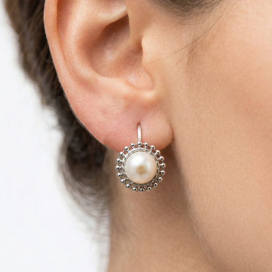 Sterling Silver Freshwater Pearl Lever Back Earrings, June Birthstone