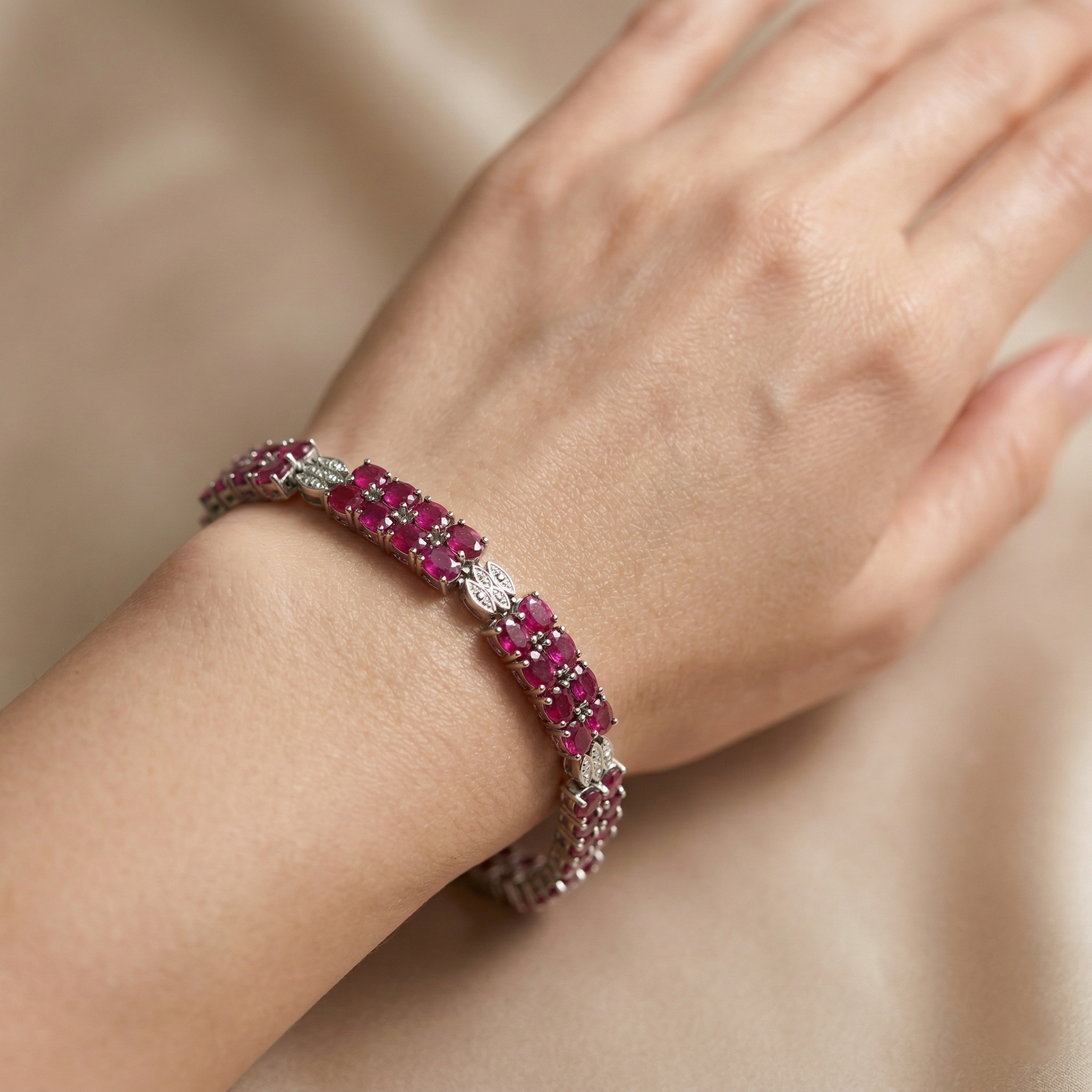 Sterling Silver Ruby Bracelet, July Birthstone Gemstone