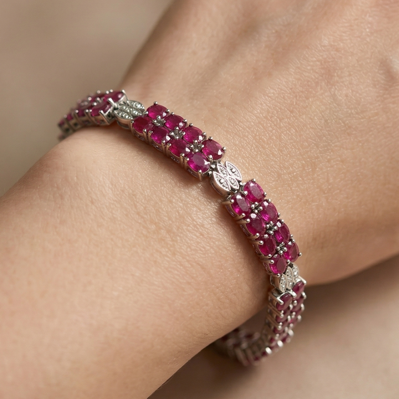 Sterling Silver Ruby Bracelet, July Birthstone Gemstone