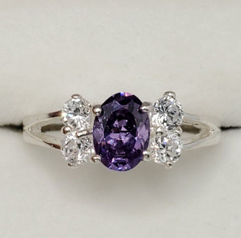 Silver Amethyst 7x5mm Ring
