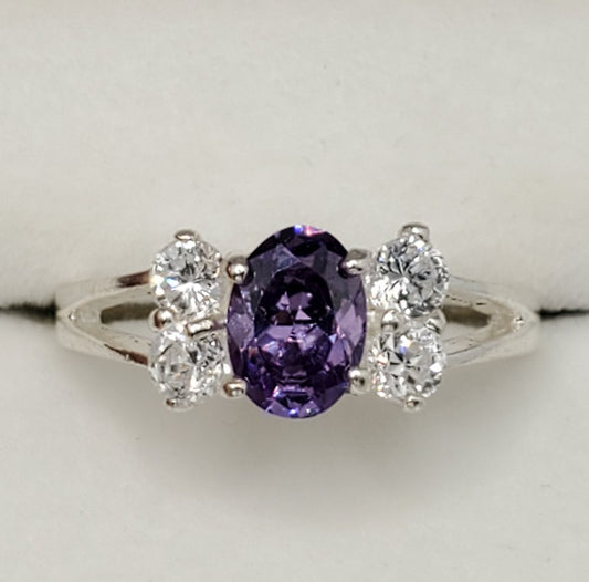 Silver Amethyst 7x5mm Ring