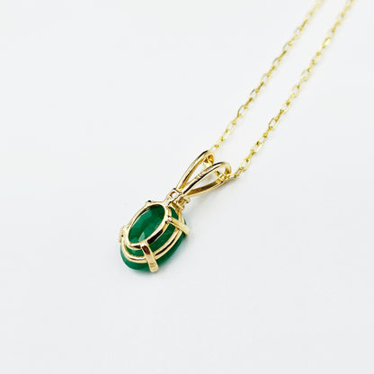 Gold Emerald Pendant Necklace, 10K Yellow Gold Natural Emerald 8x6mm With Diamond Pendant, May Birthstone Necklace For Women