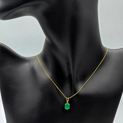 Gold Emerald Pendant Necklace, 10K Yellow Gold Natural Emerald 8x6mm With Diamond Pendant, May Birthstone Necklace For Women