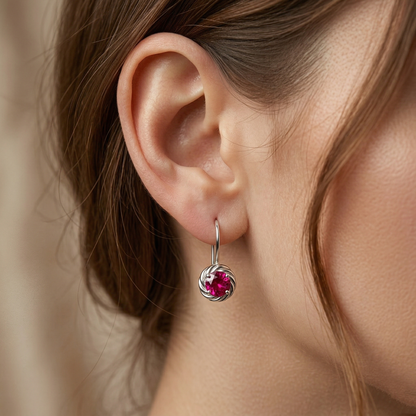 14K White Gold Ruby Leverback Earrings, July Birthstone