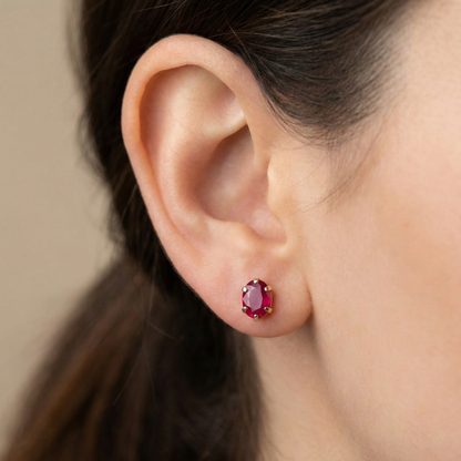 10K Gold Genuine Ruby Stud Earrings, July Birthstone 7x5mm