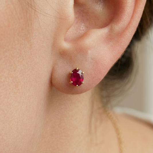 10K Yellow Gold Ruby Stud Earrings, Genuine Ruby Earrings, Oval Ruby 7x5mm Studs, July Birthstone Earrings, Red Gemstone Jewelry