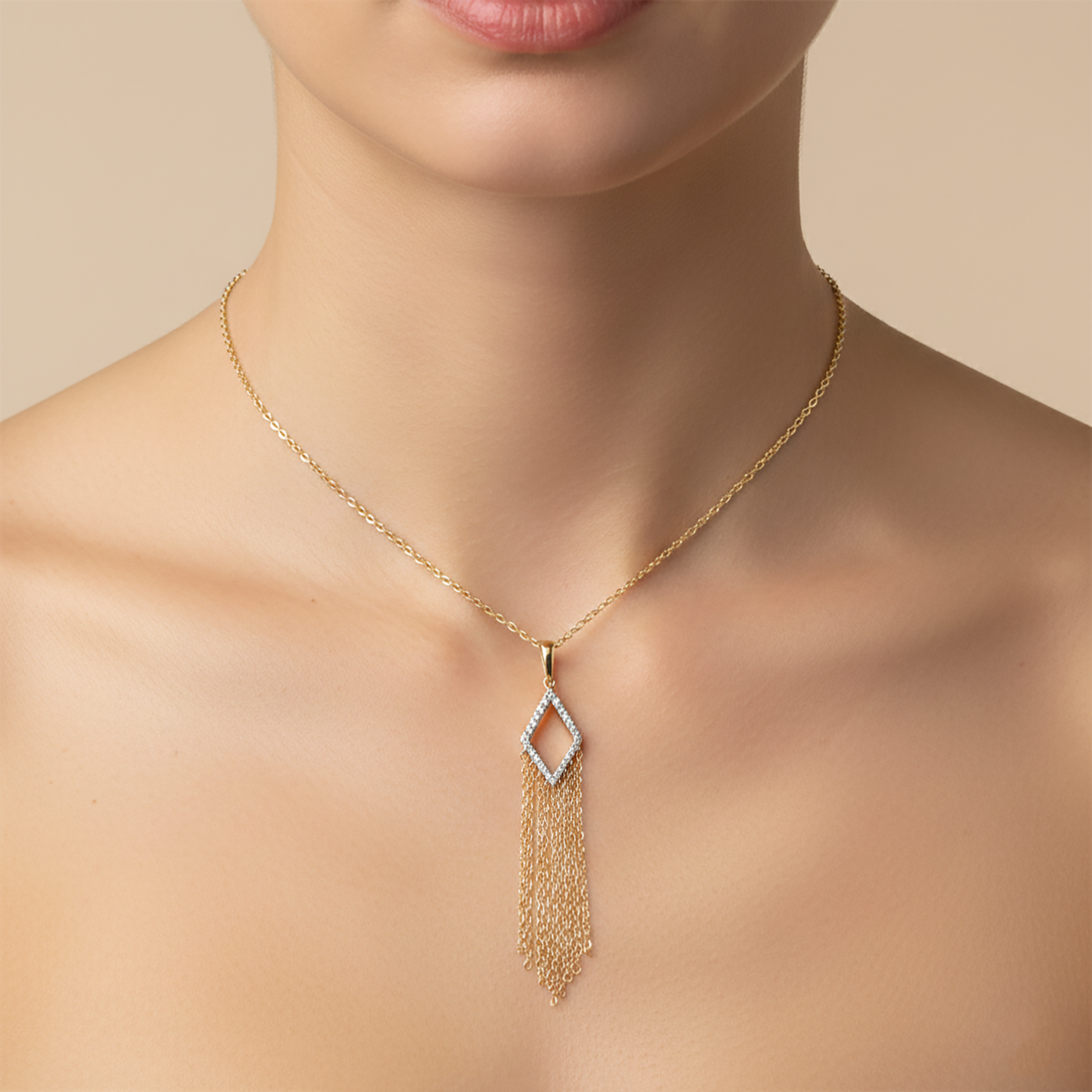 10K Gold Diamond Kite Chandelier Pendant Necklace
