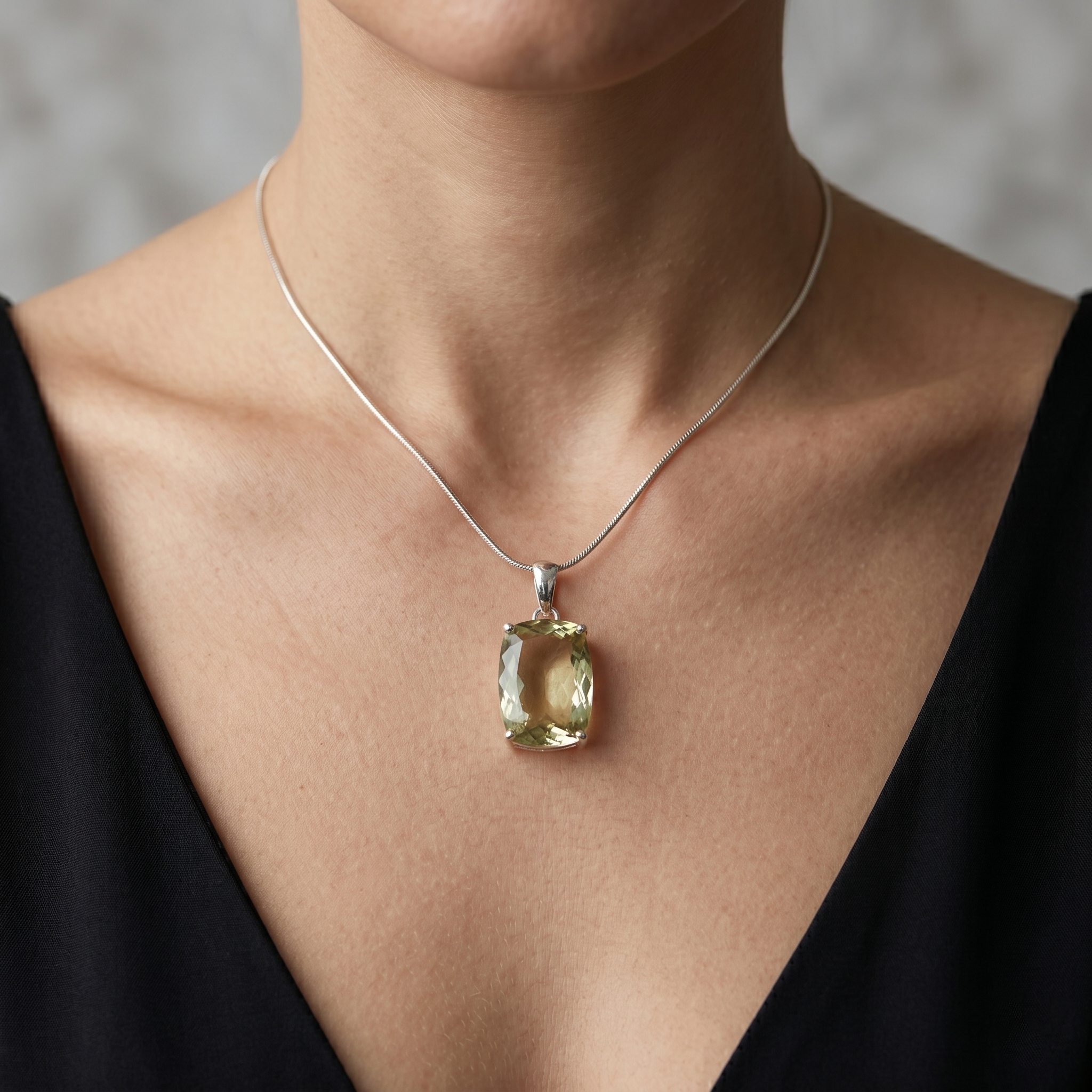 Green Amethyst Necklace Sterling Silver, Genuine Green Amethyst Pendant, Large Prasiolite Necklace, Statement Gemstone Necklace