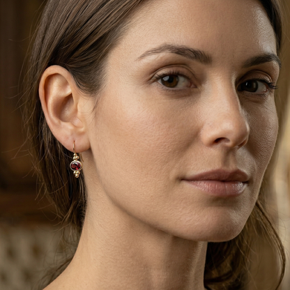 10K Yellow Gold Garnet Drop Earrings, January Birthstone