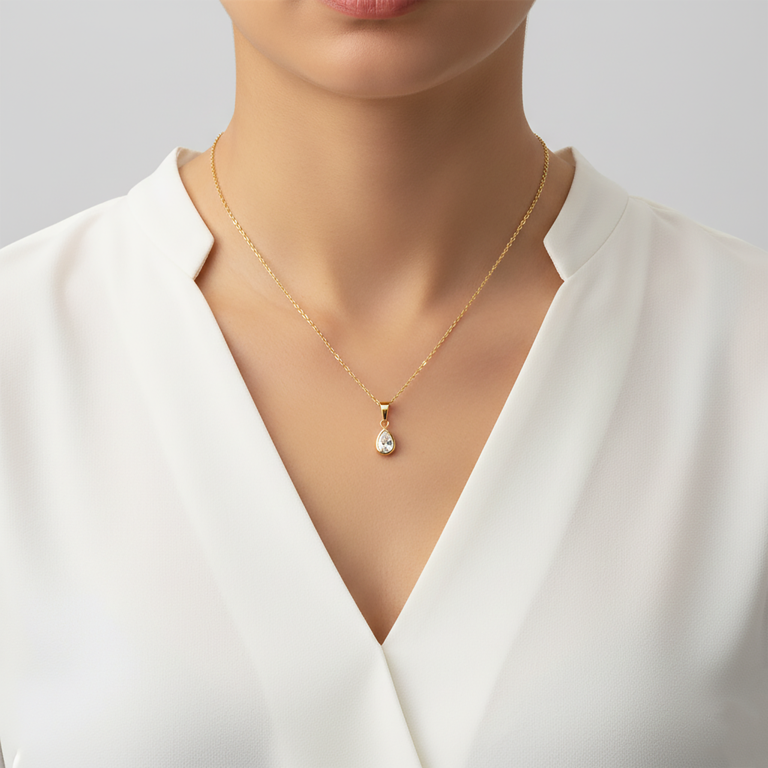 10K Yellow Gold CZ Pendant Necklace, Elegant Dainty Jewelry