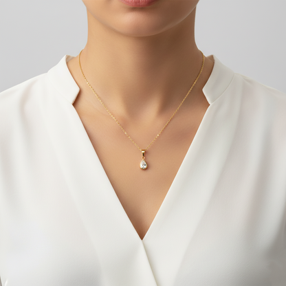 10K Yellow Gold CZ Pendant Necklace, Elegant Dainty Jewelry