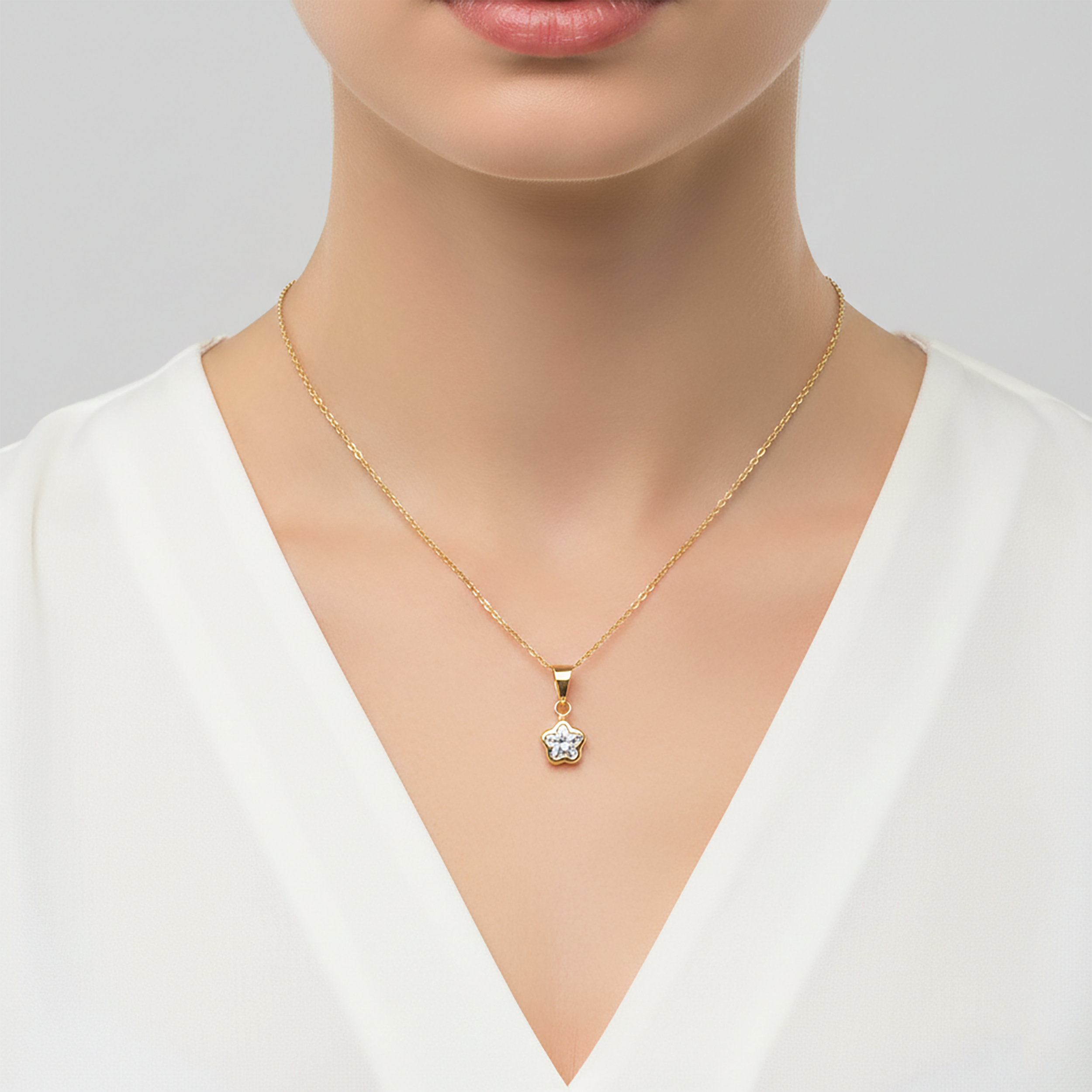 10K Yellow Gold CZ Pendant Necklace, Elegant Dainty Jewelry