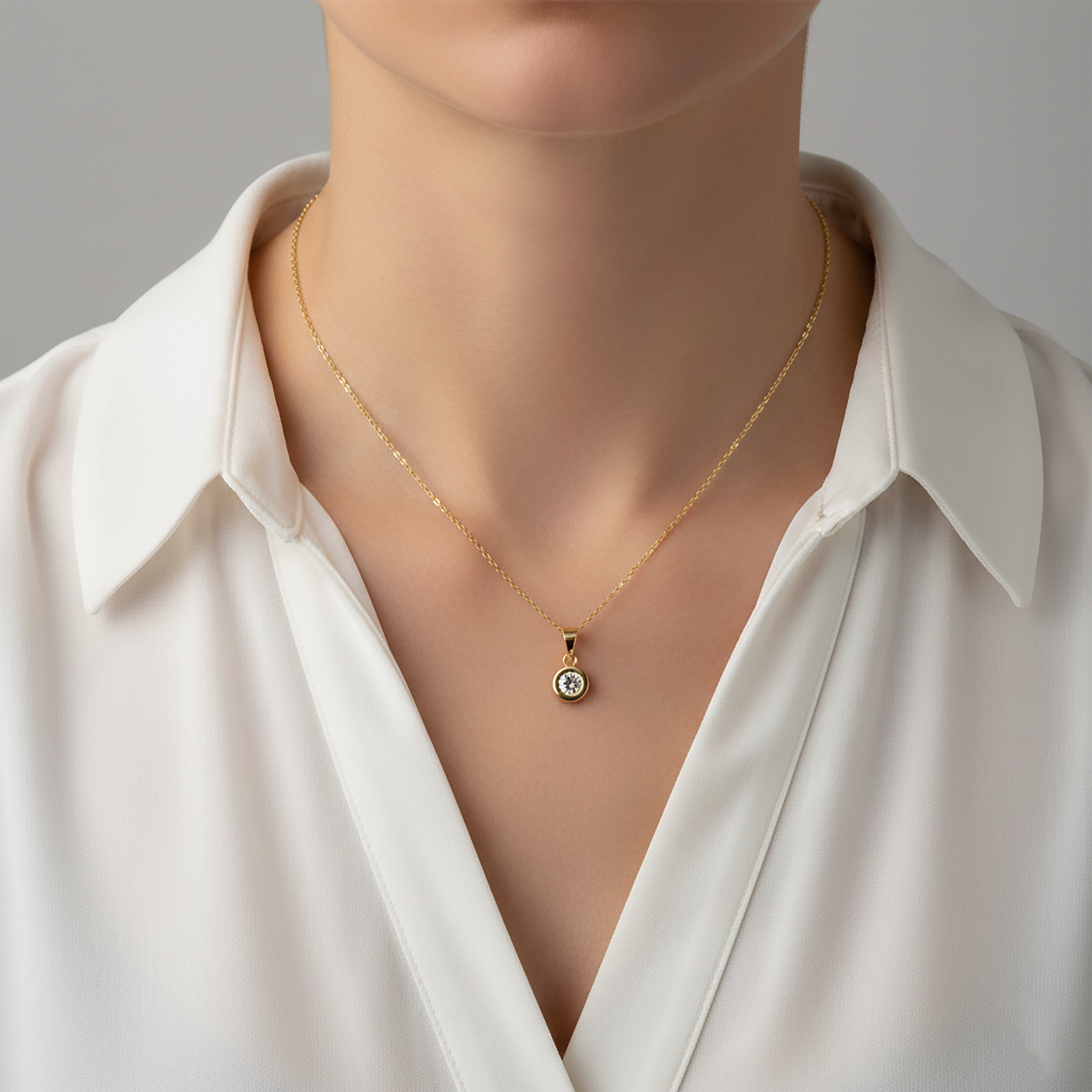 10K Yellow Gold CZ Pendant Necklace, Elegant Dainty Jewelry