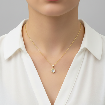 10K Yellow Gold CZ Pendant Necklace, Elegant Dainty Jewelry
