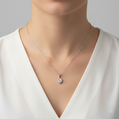 10K White Gold Heart Pendant Necklace, CZ Stone, Dainty Minimalist Design