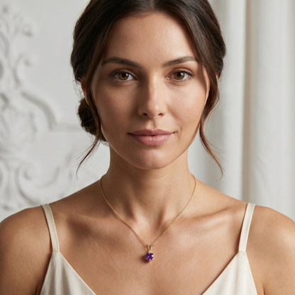 10K Yellow Gold Amethyst Heart Pendant, Genuine Amethyst Necklace, Heart Shaped Purple Gemstone Pendant, February Birthstone Jewelry