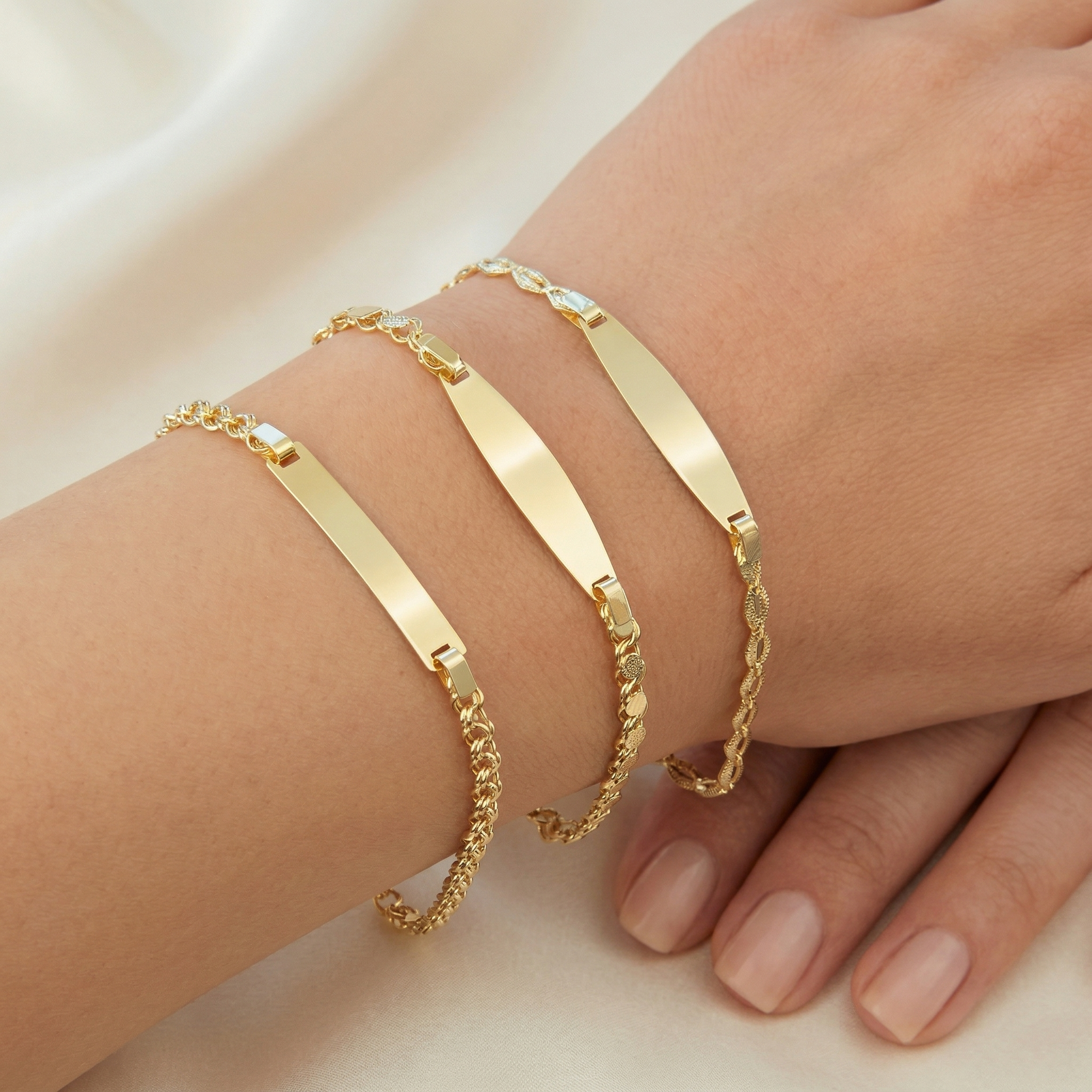 10K Yellow Gold Engravable ID Bracelet, Personalized Name Bar, 7 inch