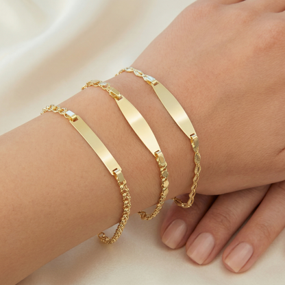10K Yellow Gold Engravable ID Bracelet, Personalized Name Bar, 7 inch