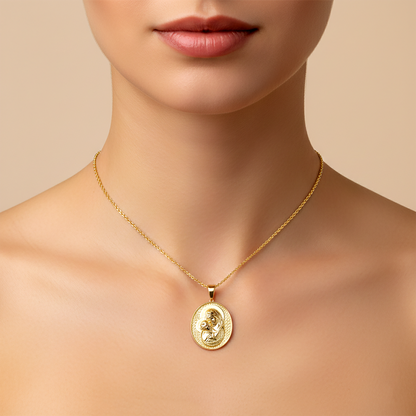 Textured Virgin Mary and Baby Jesus 10K Yellow Gold Medallion Pendant