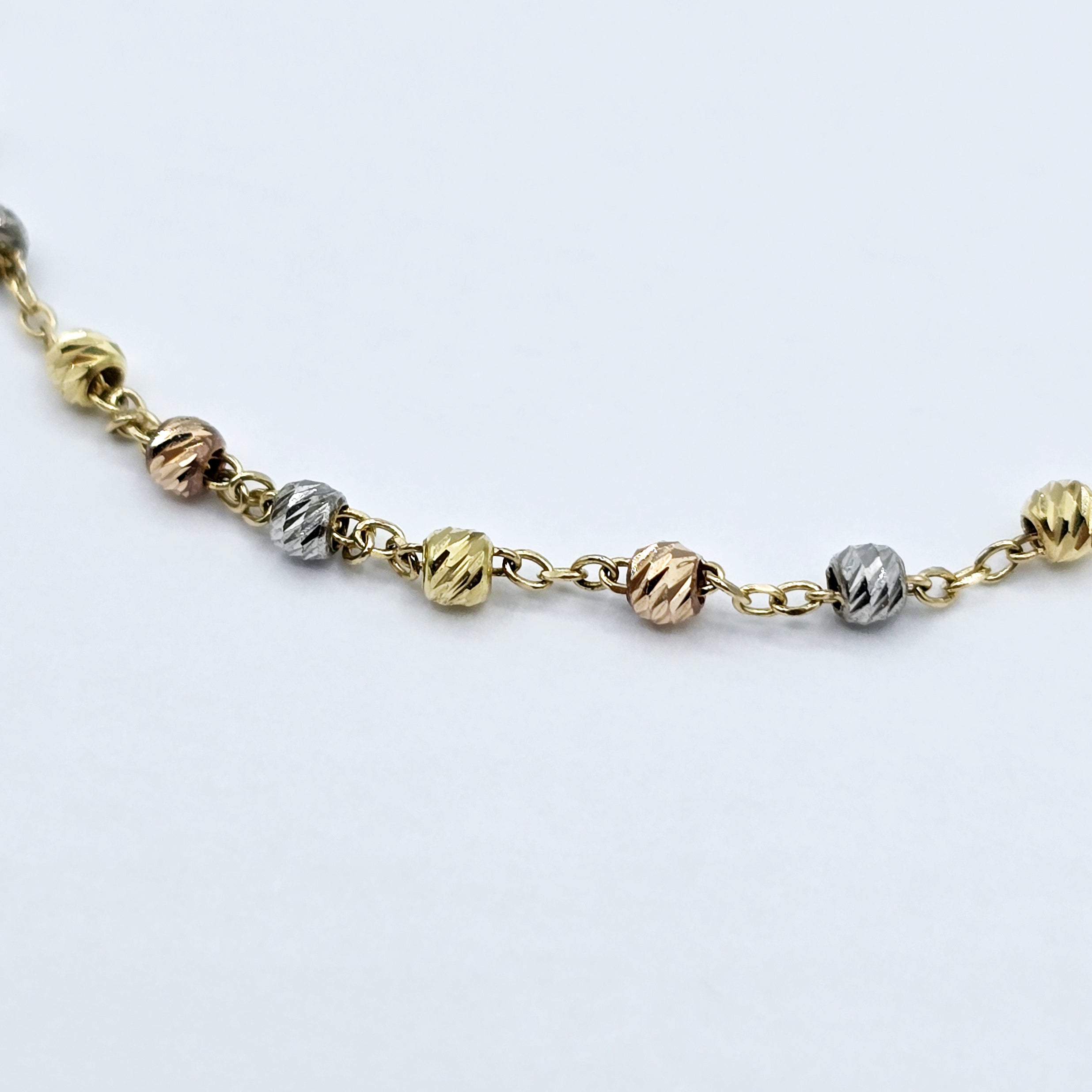 18K Yellow Gold Ball Bracelet 7.25 Inch, Tri-Color Gold Bead Bracelet, Solid Gold Dainty Chain Bracelet, Everyday Jewelry, Gift for Her