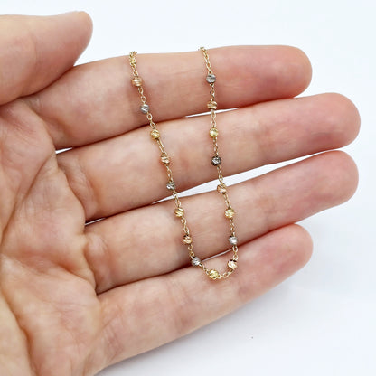 18K Yellow Gold Ball Bracelet 7.25 Inch, Tri-Color Gold Bead Bracelet, Solid Gold Dainty Chain Bracelet, Everyday Jewelry, Gift for Her