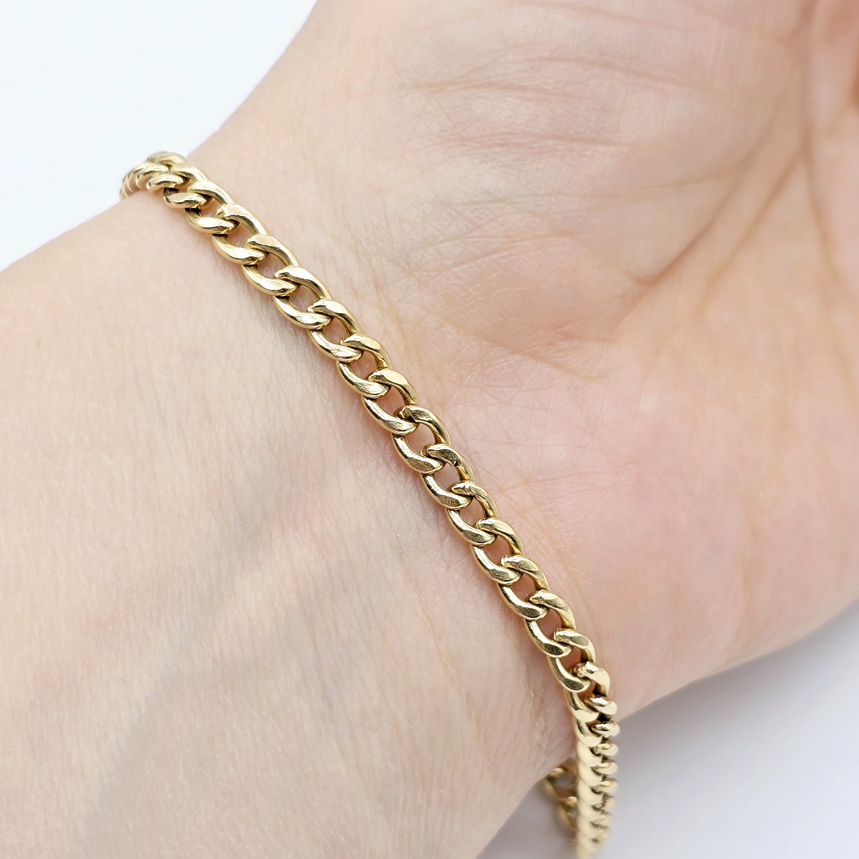 18K Yellow Gold Curb Link Bracelet, 4mm, 7.5 inches