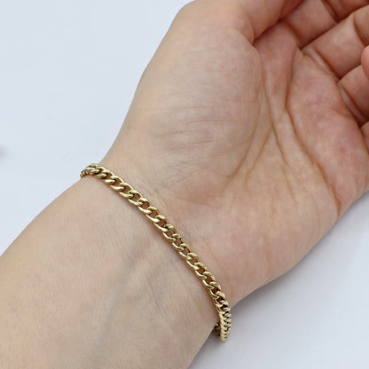 18K Yellow Gold Curb Link Bracelet, 4mm, 7.5 inches