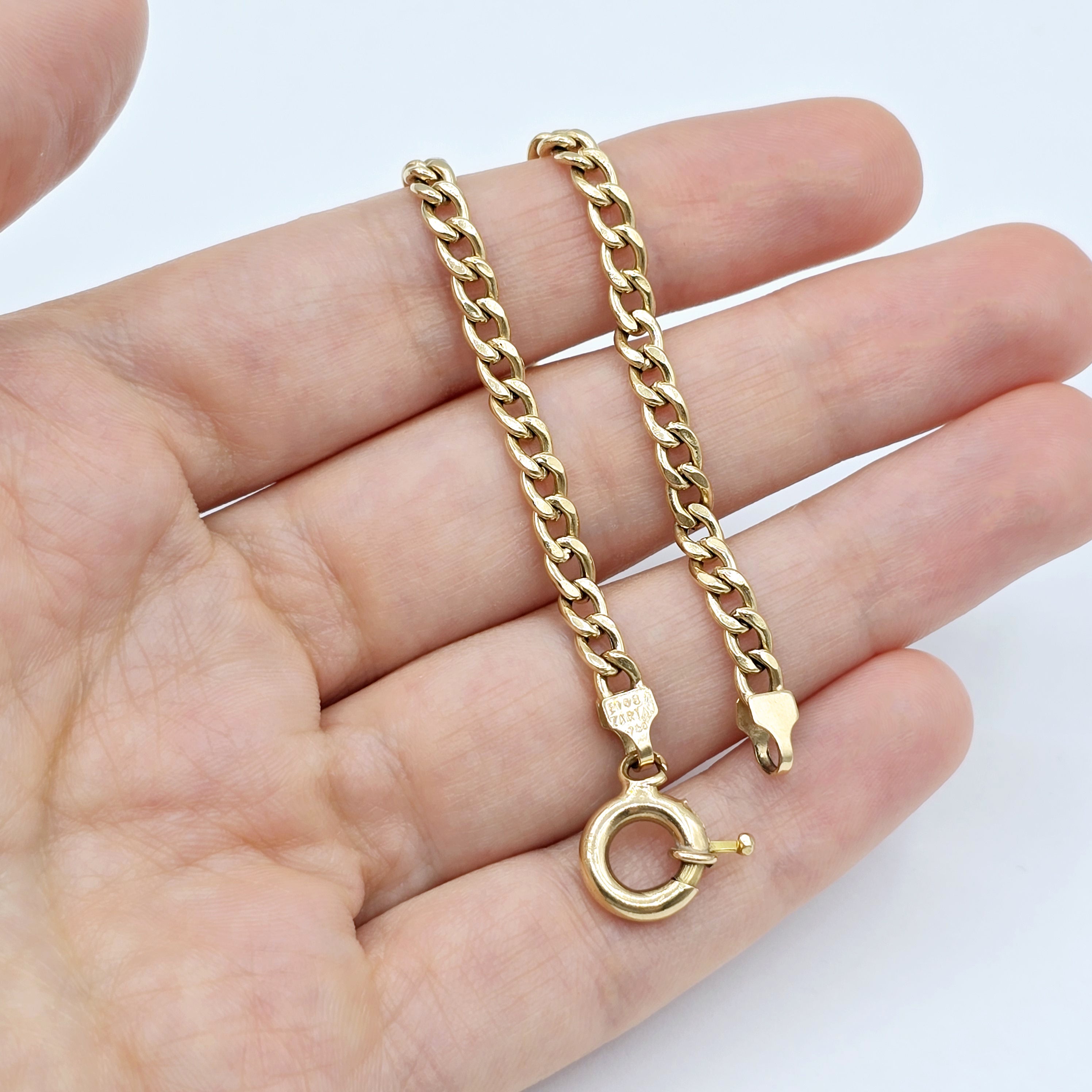18K Yellow Gold Curb Link Bracelet, 4mm, 7.5 inches