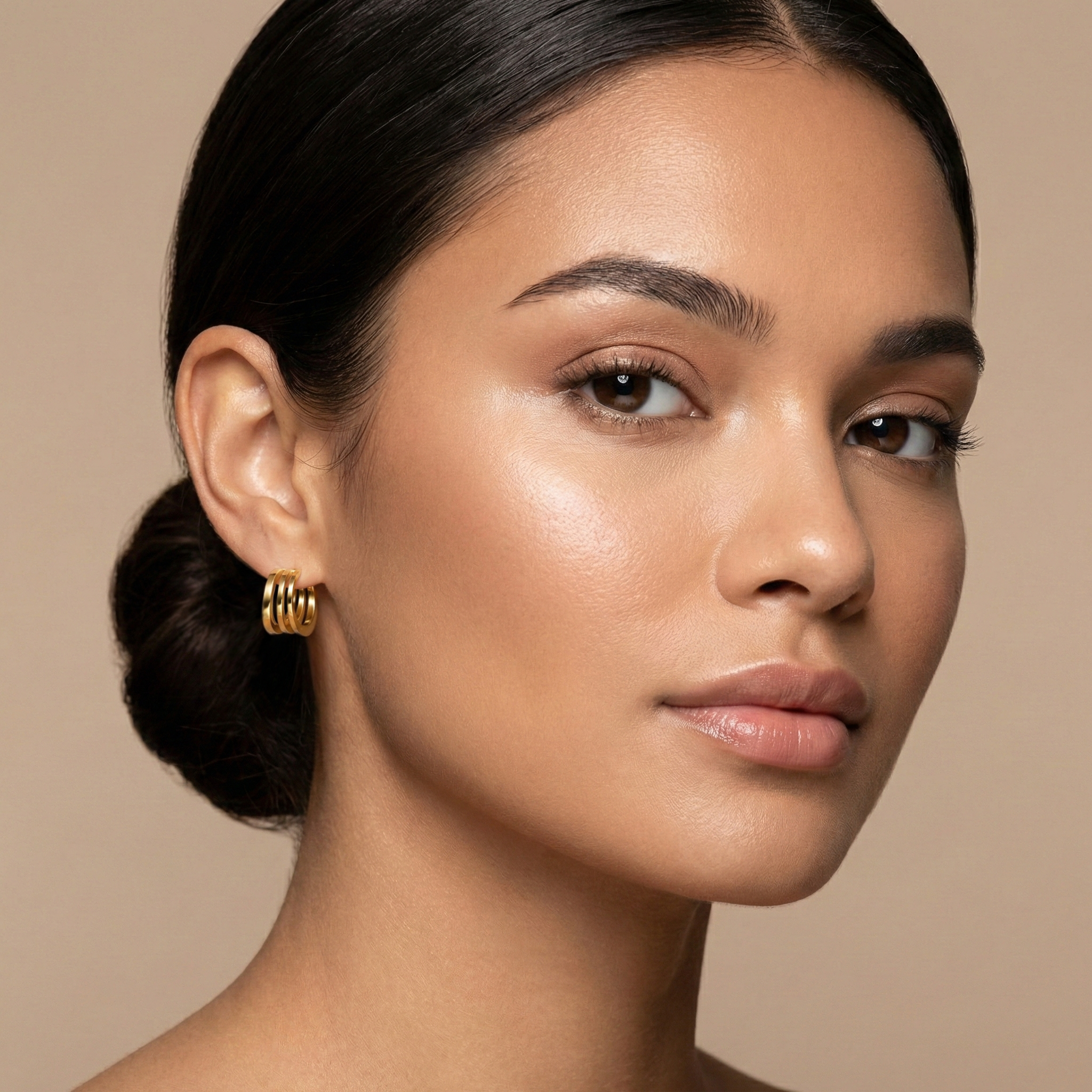 18K Gold Hoop Earrings, Triple Band, Minimalist Jewelry