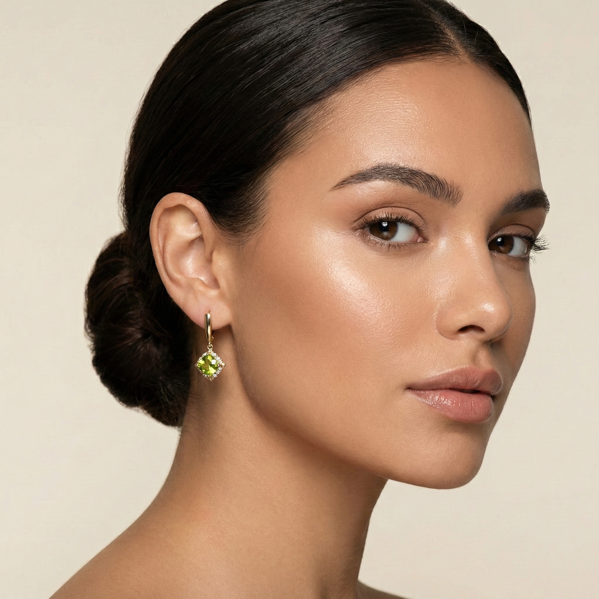 14K Yellow Gold Peridot Drop Earrings, Genuine Diamond Accents