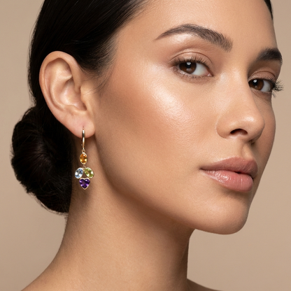 10K Yellow Gold Genuine Gemstone Drop Earrings, Multicolor Stone Earrings, Solid Gold Dangle Earrings, Birthstone Jewelry Gift