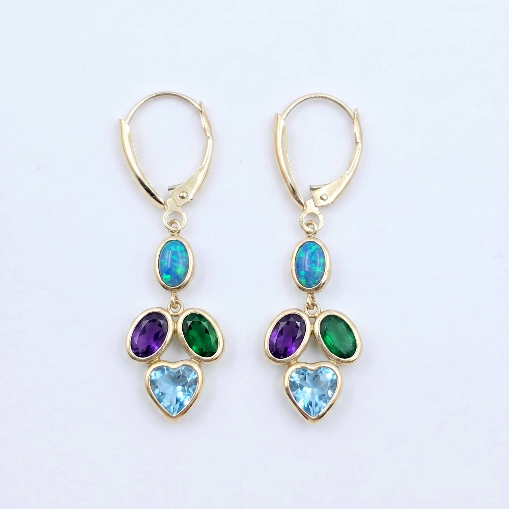 10K Yellow Gold Genuine Gemstone Drop Earrings, Multicolor Stone Earrings, Solid Gold Dangle Earrings, Birthstone Jewelry Gift