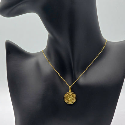10K Solid Gold Pendant Cherub Angel or St. Christopher – Filigree Scalloped Border – Religious Medal Necklace , Gift for Her or Him